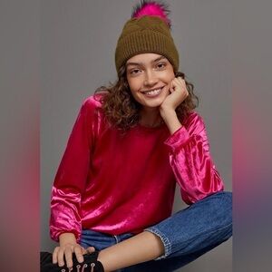 Maeve Candace long  sleeve velvet top in hot pink - size extra small